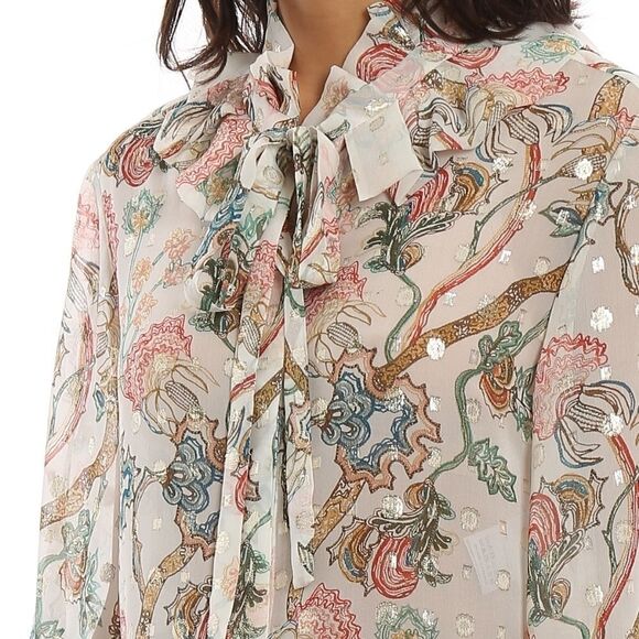 Chloe Floral Printed Blouse in Silk Lurex - Picture 6 of 16